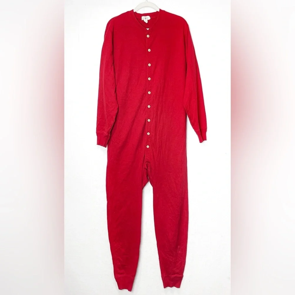 J Crew Oarsman Tag Vintage 1980 Red Union Suit 100% Cotton Made In USA Medium .